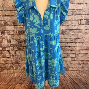 Umgee Blue & Aqua Floral Button Shirt
